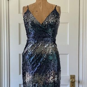 Gianni Bini Midnight Blue and Silver Sequin Cocktail Dress - Size Small